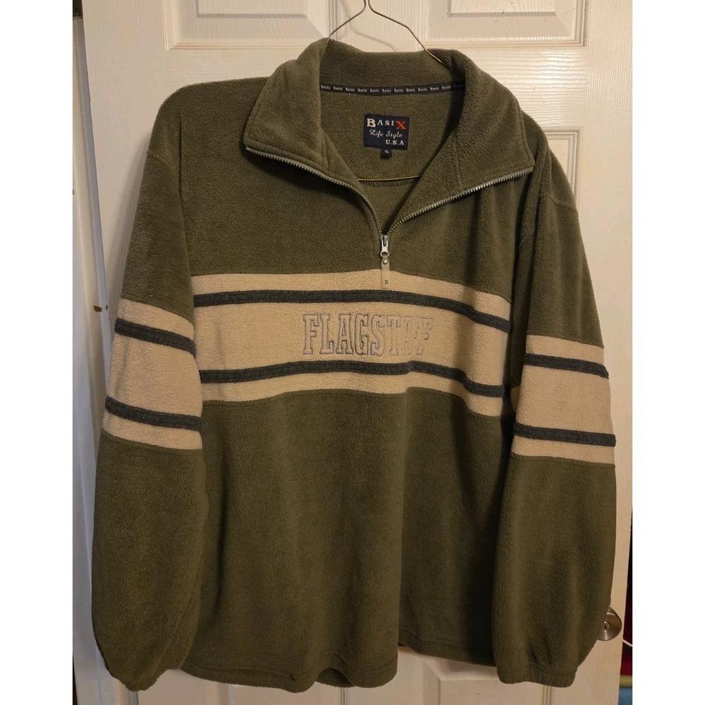 Basix Life olive green fleece quarter-zip pullover Flagstaff Size XL